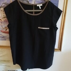 Joie Black Blouse with Tan Trim